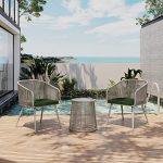 Patio Furniture Set, 3-Piece Outside Bistro Set Handwoven Rattan Wicker Chairs with Waterproof Cushions, Tempered Glass Table, Outdoor Conversation Set for Porch, Brown & Light Grey - Image 3